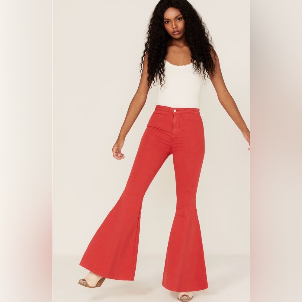 We The Free Red Flare Wide Leg Jeans